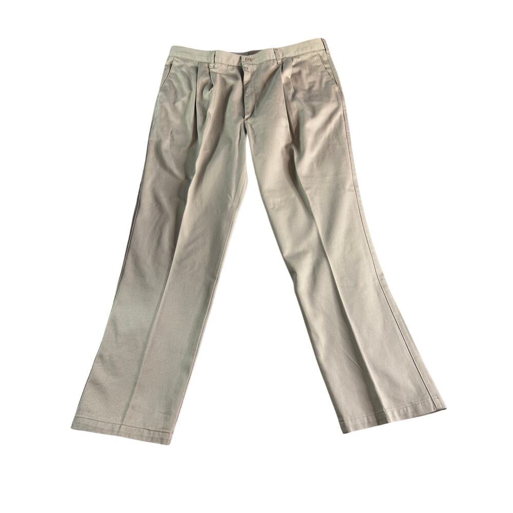 Wrangler Riata Mens Khaki Chino Pants 42x32 100% Cotton Pleated Western Casual